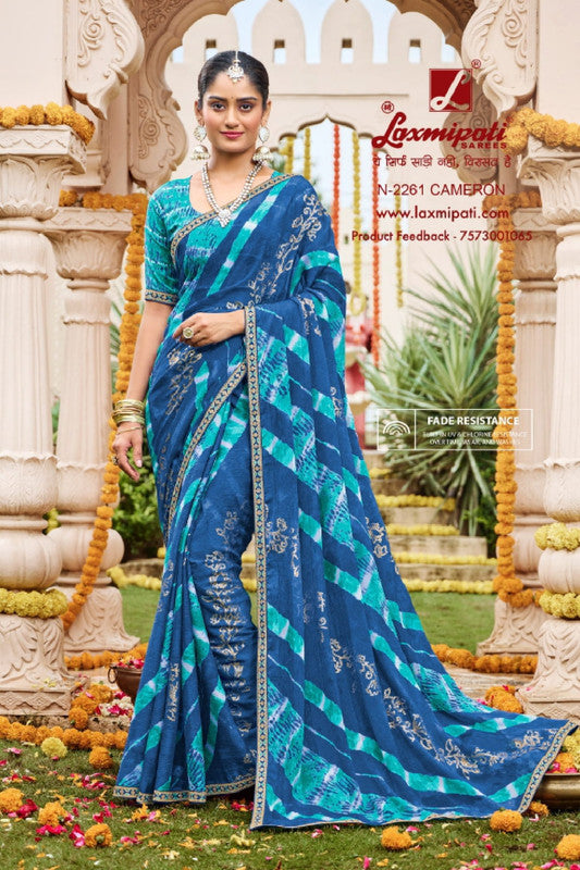 Laxmipati Dhan Laxmi N-2261 Blue Sparkle Chiffon Saree