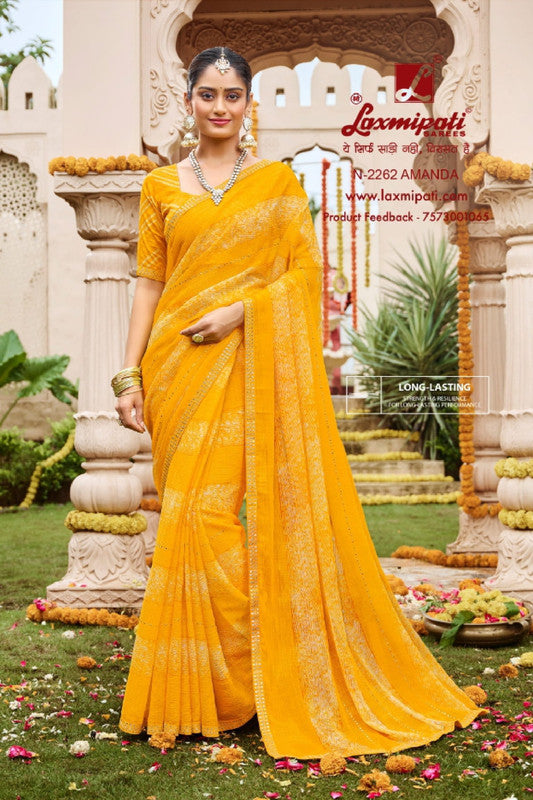 Laxmipati Dhan Laxmi N-2262 Yellow Chiffon Saree