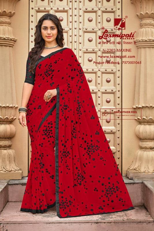 Laxmipati Dhan Laxmi N-2263 Red Chiffon Saree