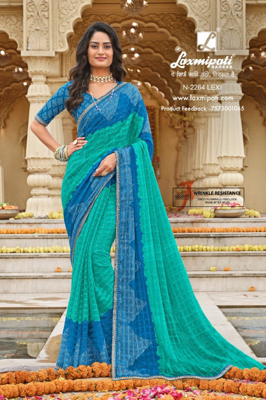 Laxmipati Dhan Laxmi N-2264 Blue Chiffon Saree