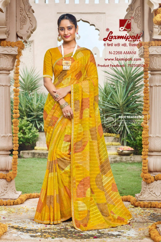 Laxmipati Dhan Laxmi N-2268 Yellow Chiffon Saree