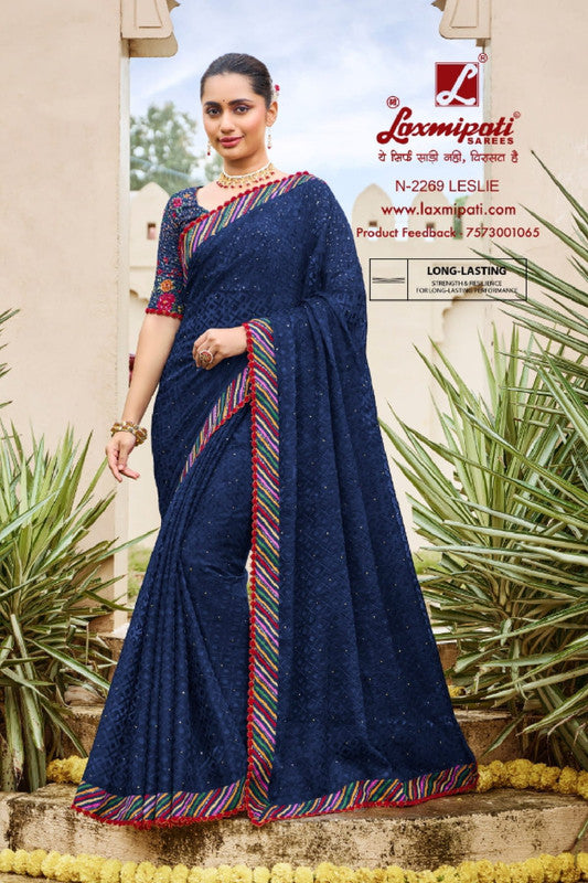 Laxmipati Dhan Laxmi N-2269 Blue Brasso Saree