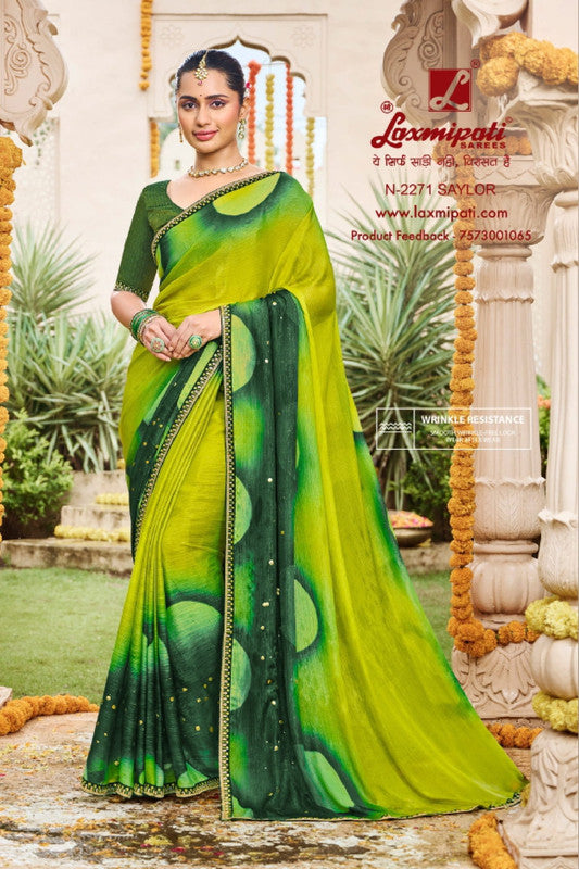 Laxmipati Dhan Laxmi N-2271 Green Sparkle Chiffon Saree