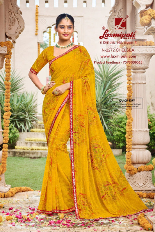 Laxmipati Dhan Laxmi N-2272 Yellow Chiffon Saree