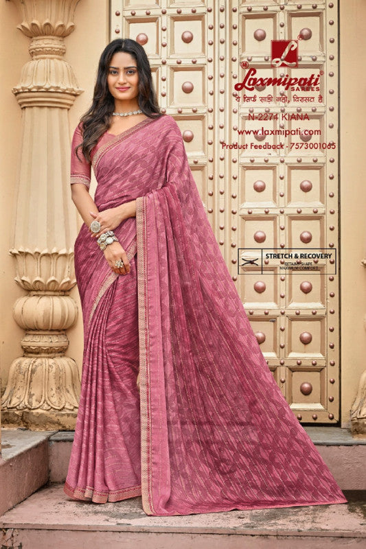 Laxmipati Dhan Laxmi N-2274 Pink Silk Chiffon Saree