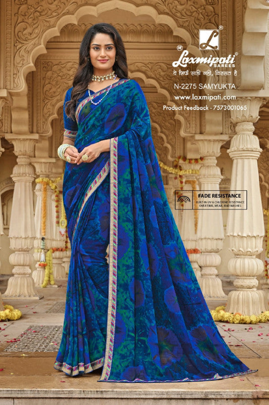 Laxmipati Dhan Laxmi N-2275 Blue Silk Chiffon Saree