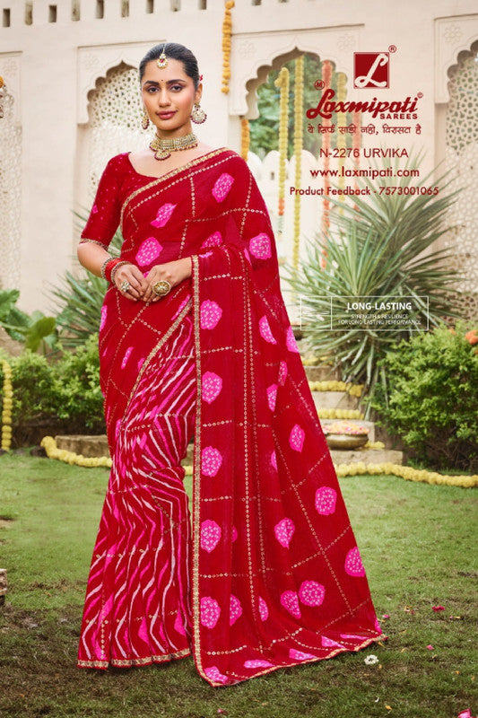 Laxmipati Dhan Laxmi N-2276 Red Sparkle Chiffon Saree