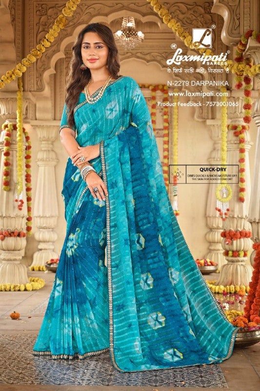 Laxmipati Dhan Laxmi N-2279 Blue Chiffon Saree