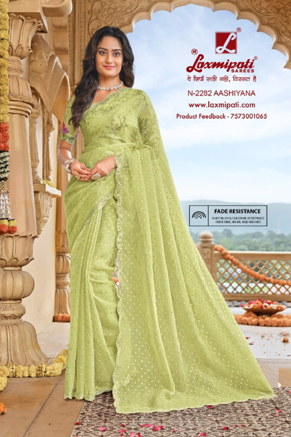 Laxmipati Dhan Laxmi N-2282 Green Moss Chiffon Saree