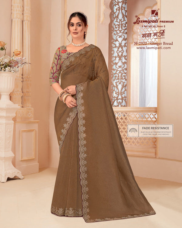 Laxmipati Man Marzi N-2322 Brown Tissue Organza Saree