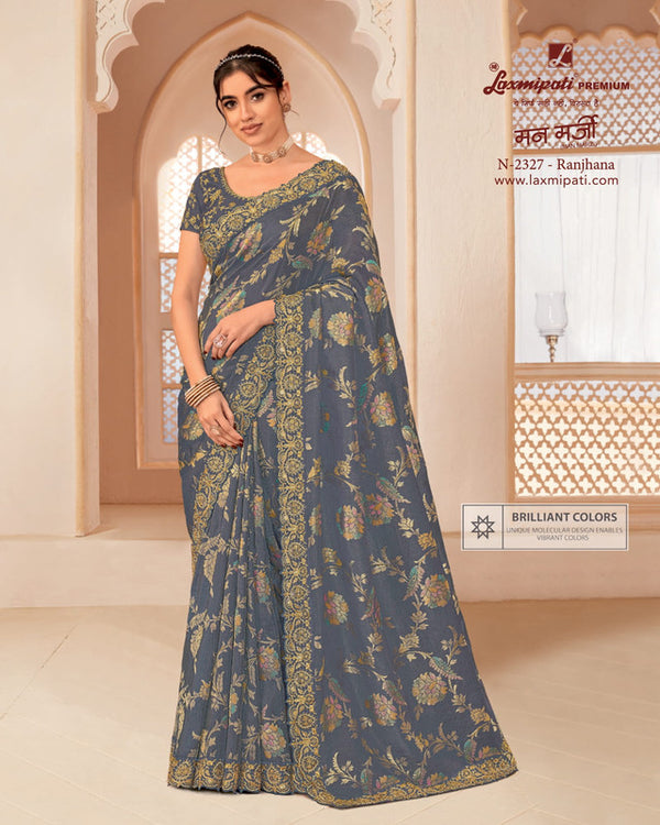 Laxmipati Man Marzi N-2327 Grey Jacquard Silk Saree