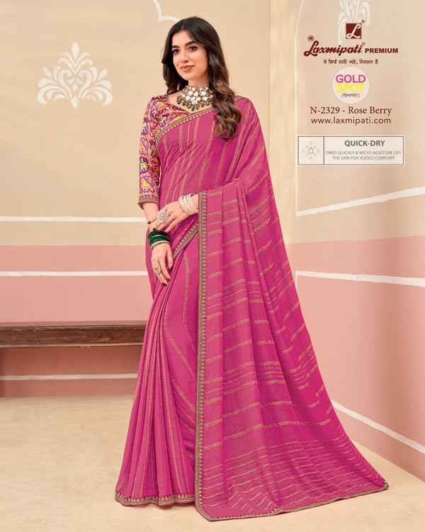 Laxmipati Gold Spot N-2329 Pink Soft Moss Chiffon Saree