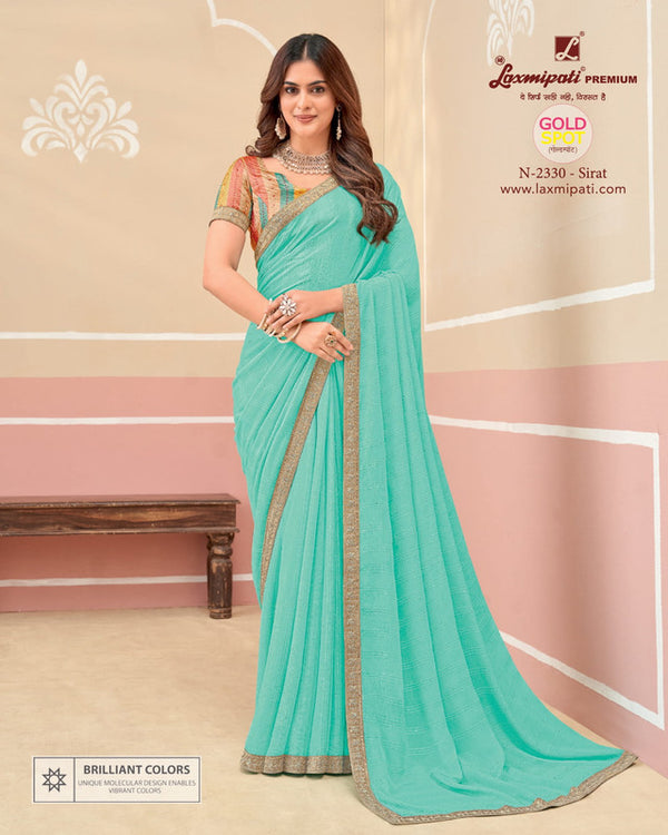 Laxmipati Gold Spot N-2330 Blue Soft Moss Chiffon Saree