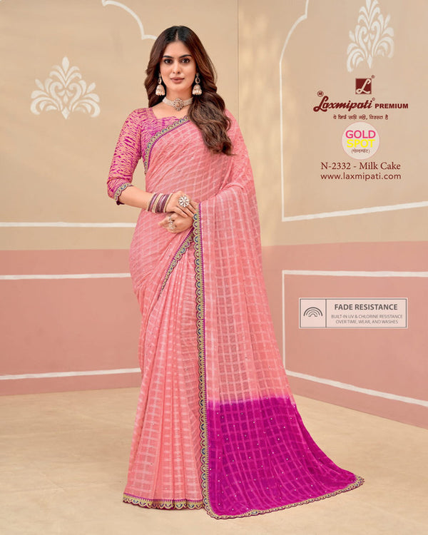 Laxmipati Gold Spot N-2332 Pink Moss Chiffon Saree