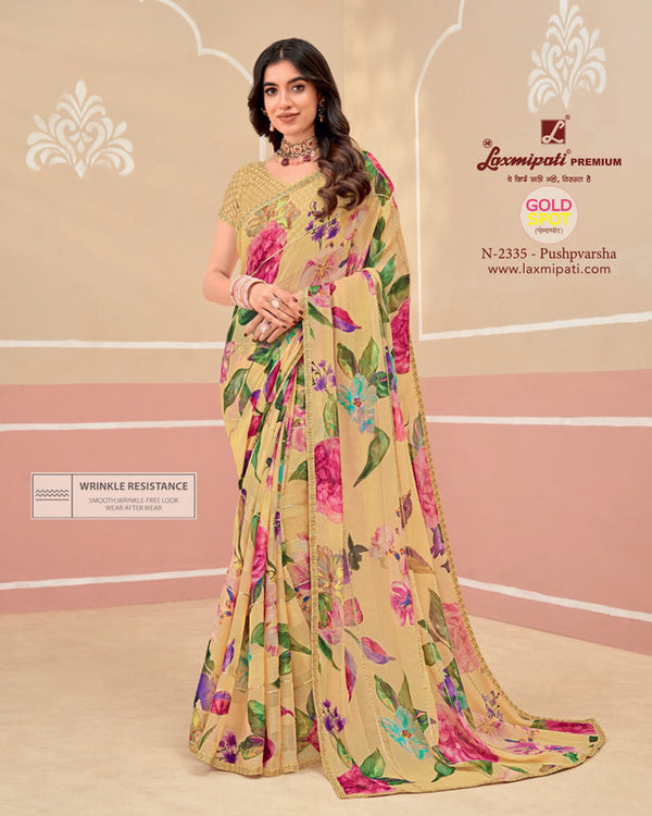 Laxmipati Gold Spot N-2335 Yellow Sparkle Chiffon Saree