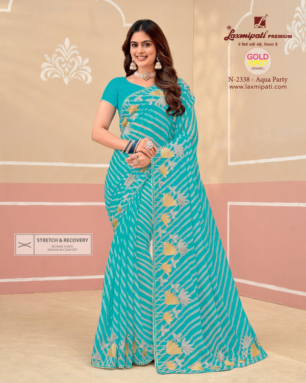 Laxmipati Gold Spot N-2338 Blue Sparkle Chiffon Saree