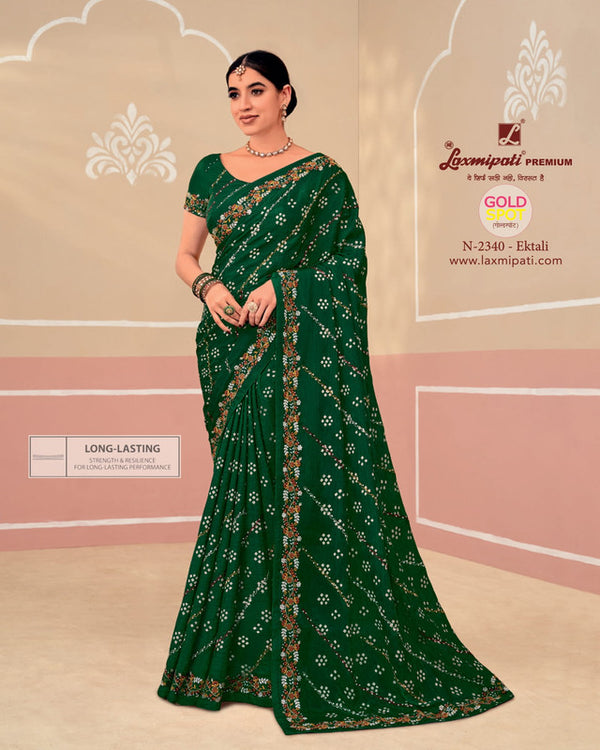 Laxmipati Gold Spot N-2340 Green Silk Chiffon Saree