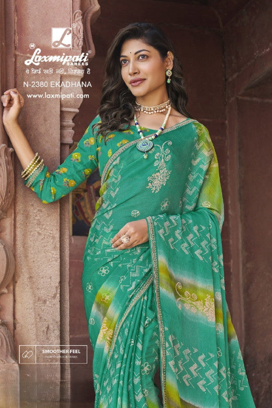 Laxmipati Parampara N-2380 Green Sparkle Chiffon Saree