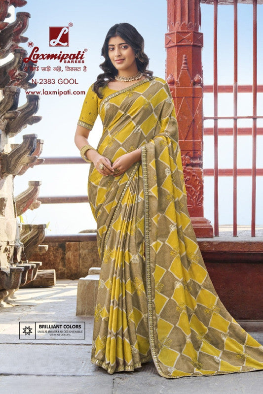 Laxmipati Parampara N-2383 Yellow Silk Chiffon Saree