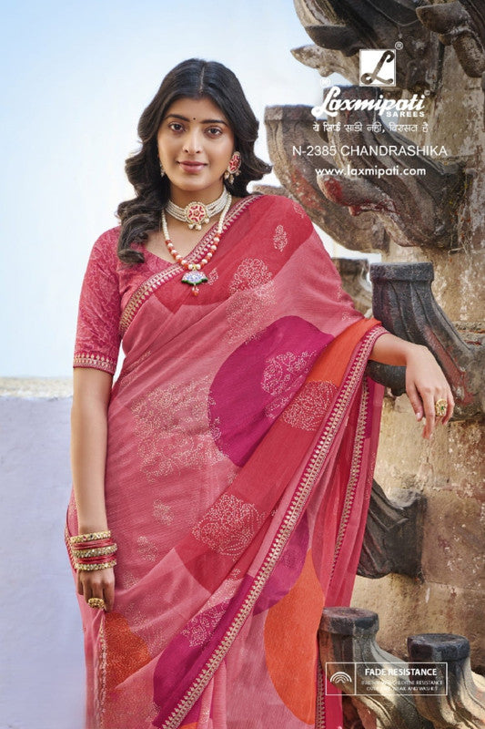 Laxmipati Parampara N-2385 Pink Sparkle Chifon Saree