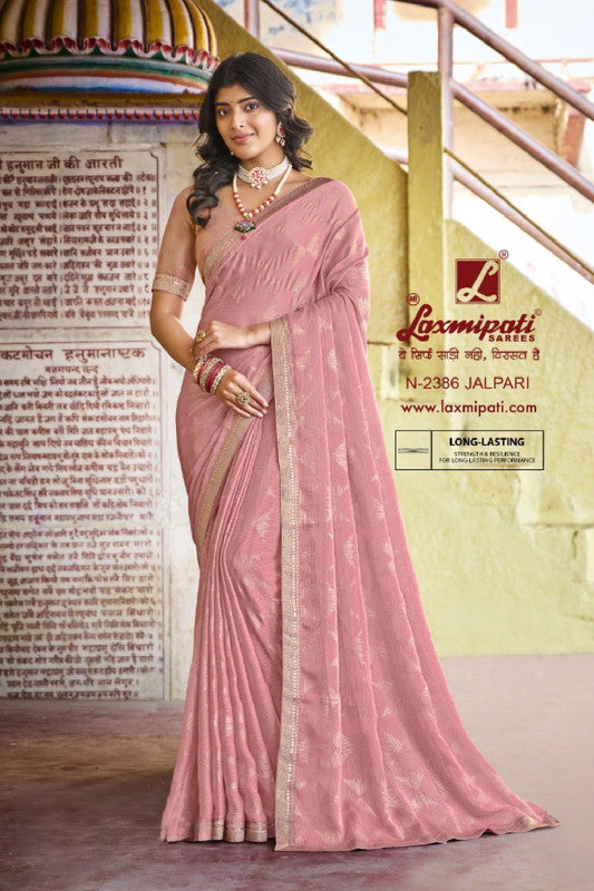 Laxmipati Parampara N-2386 Pink Metallic Chiffon  Saree