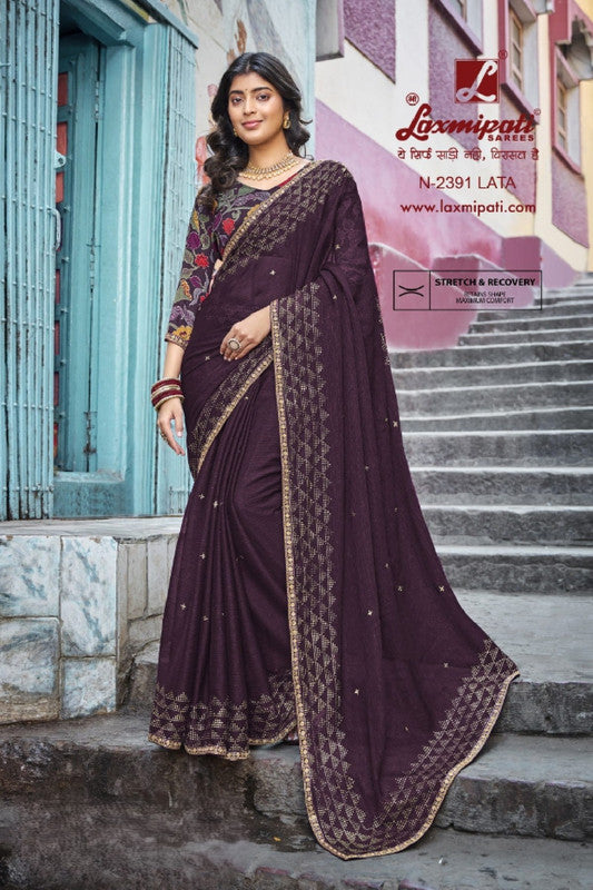 Laxmipati Parampara N-2391 Purple Sparkle Chifon Saree