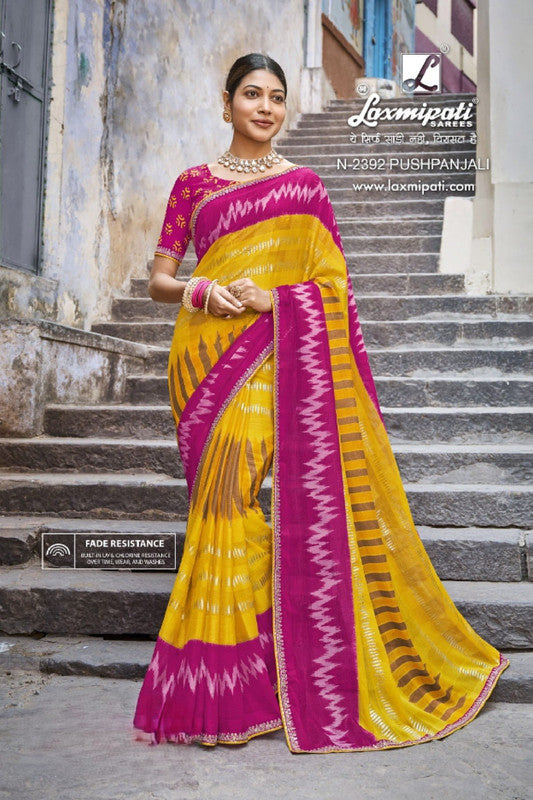 Laxmipati Parampara N-2392 Yellow Silk Sparkle Chiffon  Saree