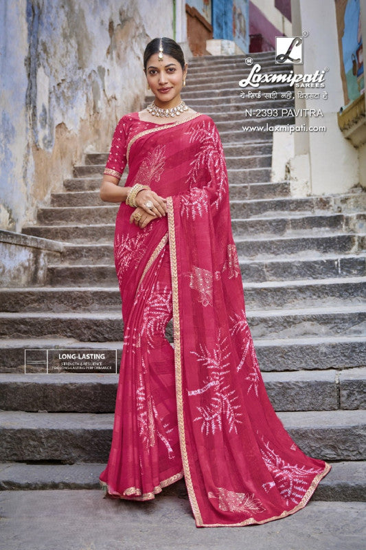 Laxmipati Parampara N-2393 Pink Silk Sparkle Chiffon Saree