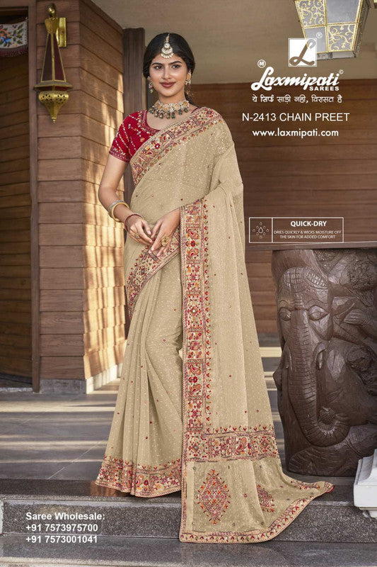 Laxmipati Aishwarya N-2413 Cream Sparkle Chiffon Saree