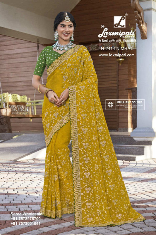 Laxmipati Aishwarya N-2414 Yellow Marble Chiffon Saree