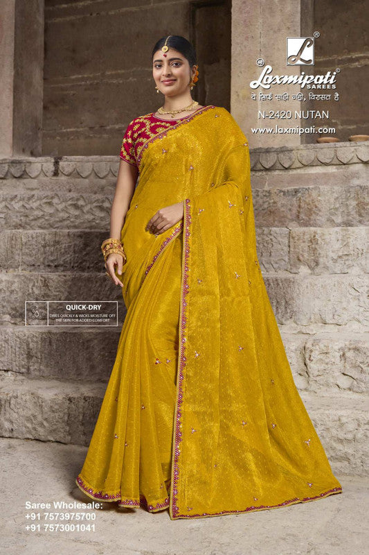 Laxmipati Aishwarya N-2420 Yellow Sparkle Chiffon Saree