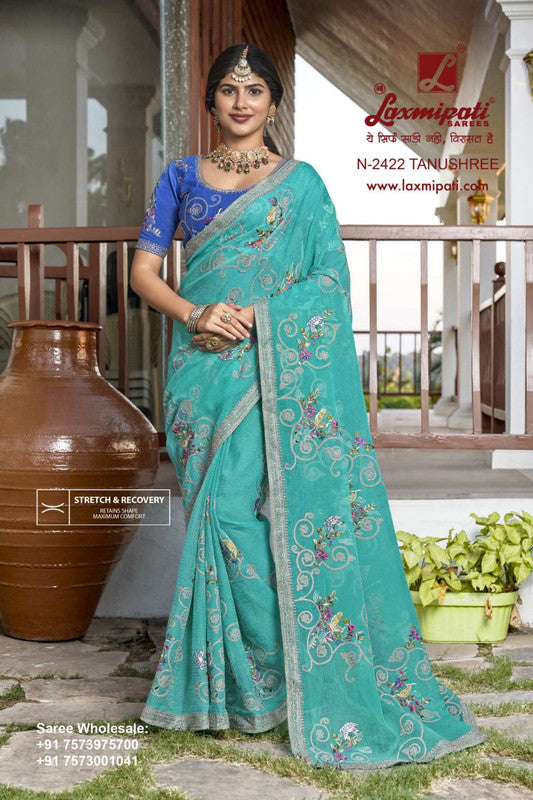 Laxmipati Aishwarya N-2422 Blue Marble Chiffon Saree