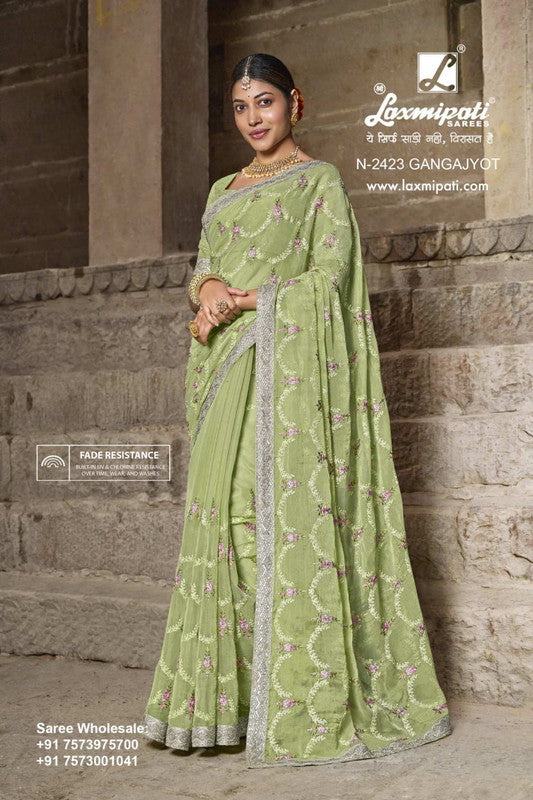 Laxmipati Aishwarya N-2423 Green Organza Saree