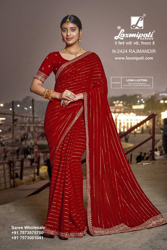 Laxmipati Aishwarya N-2424 Red Georgette Saree