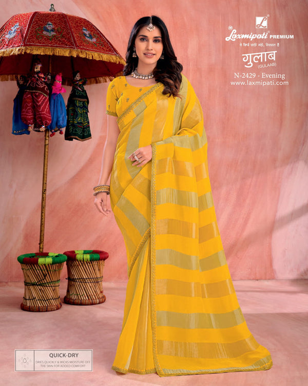 Laxmipati Gulaab N-2429 Mustard Organza Saree