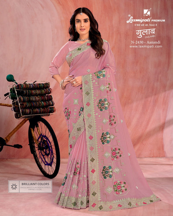 Laxmipati Gulaab N-2430 Pink Marble Chiffon Saree