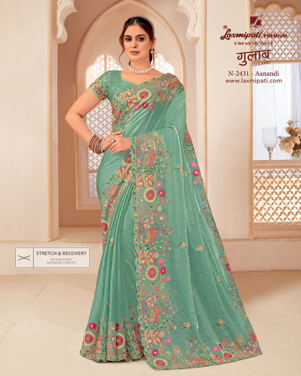 Laxmipati Gulaab N-2431 Green Glass Tissue Saree