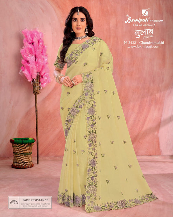 Laxmipati Gulaab N-2432 Yellow Marble Chiffon Saree