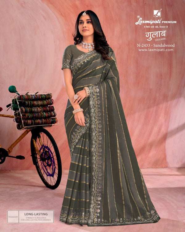 Laxmipati Gulaab N-2433 Grey Organza Saree