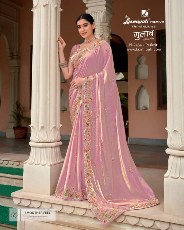 Laxmipati Gulaab N-2434 Pink Glass Tissue Saree