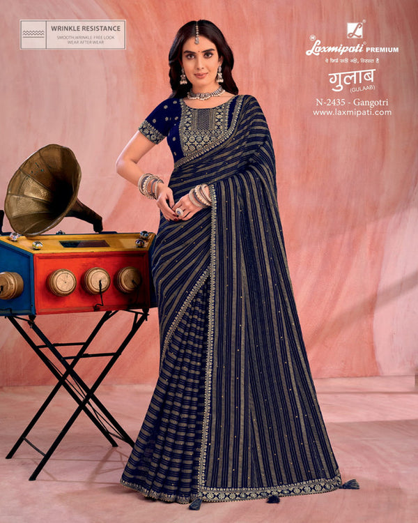 Laxmipati Gulaab N-2435 Blue Organza Saree