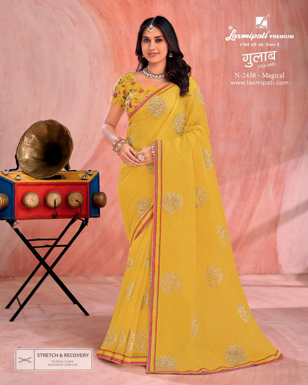 Laxmipati Gulaab N-2438 Yellow Marble Chiffon Saree