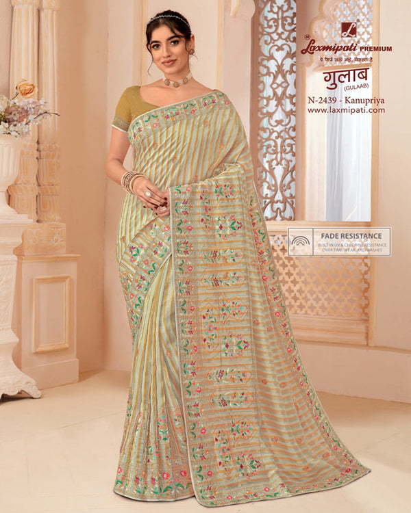 Laxmipati Gulaab N-2439 Cream Organza Saree