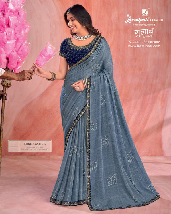 Laxmipati Gulaab N-2440 Grey Chiffon Saree