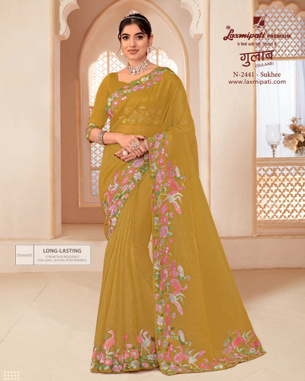 Laxmipati Gulaab N-2441 Mustard Super Net Saree