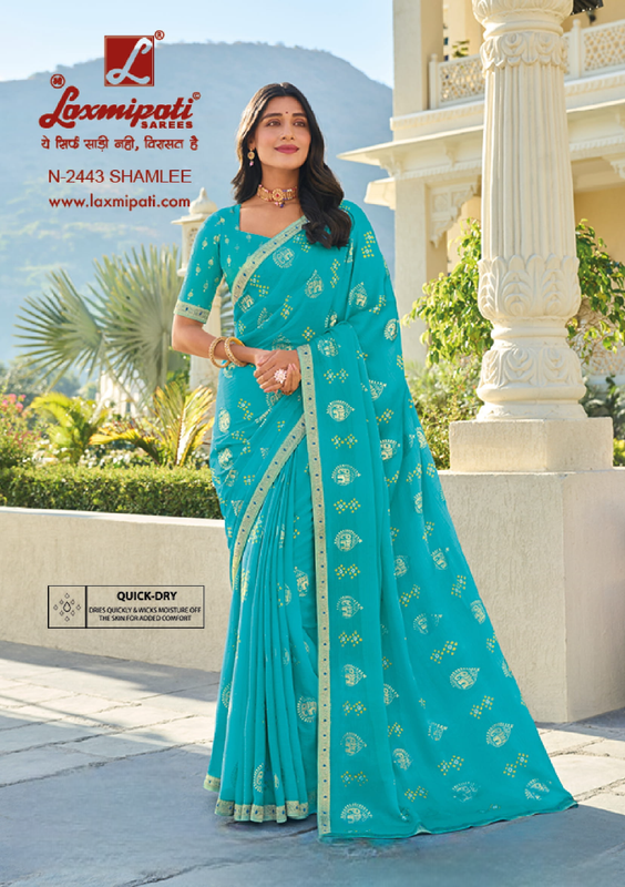 Laxmipati Rang Panchami N-2443 Teal Sparkle Chiffon Saree