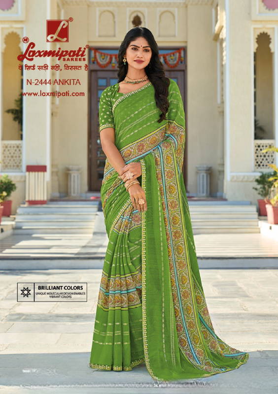 Laxmipati Rang Panchami N-2444 Green Chiffon Saree