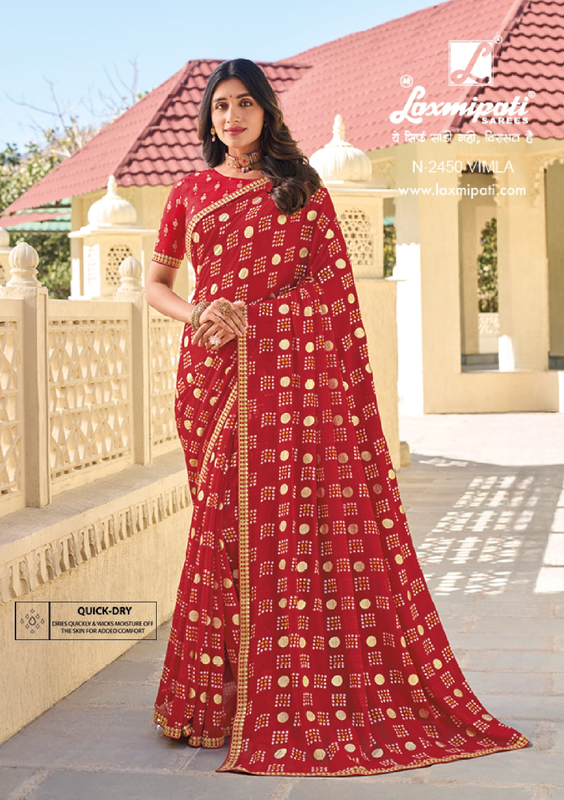 Laxmipati Rang Panchami N-2450 Red Moss Chiffon Saree