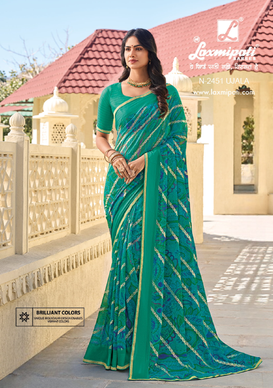 Laxmipati Rang Panchami N-2451 Teal Georgette & Jaquard Saree