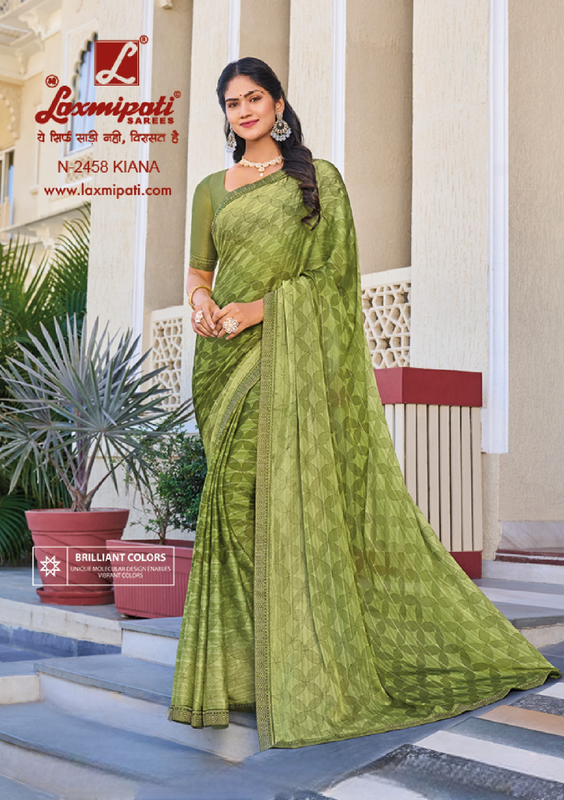 Laxmipati Rang Panchami N-2458 Green Mettalic Chiffon Saree